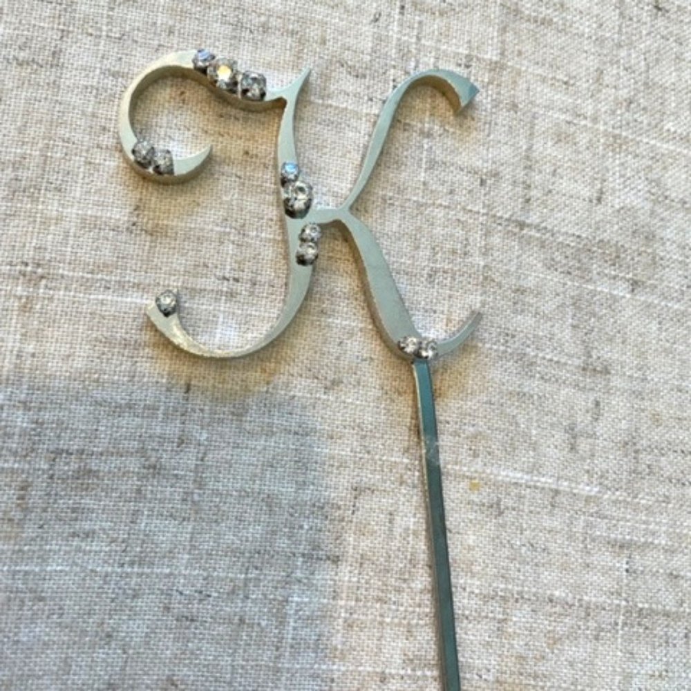 Paris Silver and Crystal "K" monogram Wedding Cake Topper Pick New